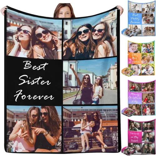 Miniatura 17 de InterestPrint Manta personalizada con texto fotográfico, 9 fotos, Best Dog Ever - Manta personalizada de franela polar para cumpleaños familiar, se