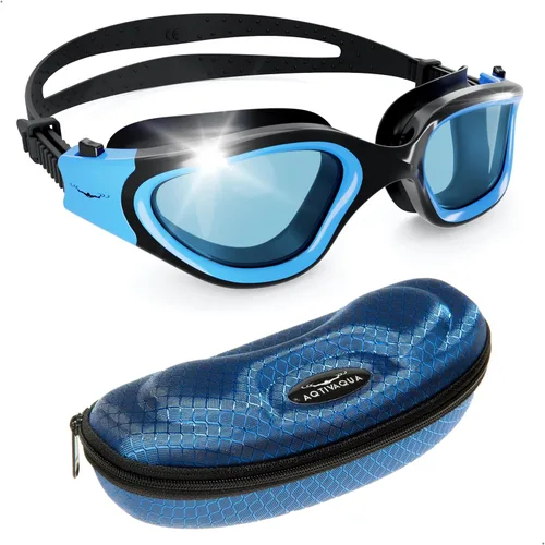 Miniatura 15 de AqtivAqua DX - Gafas de natación con visión amplia para adultos, hombres y mujeres, antiempañamiento y sin fugas Gafas negras + funda plateada