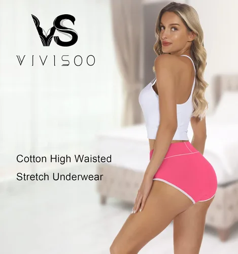 Miniatura 3 de VIVISOO - Ropa interior elástica, suave, transpirable, de algodón y tiro alto para mujeres, paquete de 5