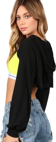 Miniatura 4 de SweatyRocks - Suéter corto con capucha para mujer, de manga larga, color negro