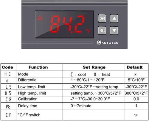 Miniatura 4 de Controlador de temperatura digital KETOTEK KT8230 Termostato regulador 120VAC 30A Fahrenheit -22~572℉ Calefacción enfriamiento para incubadora