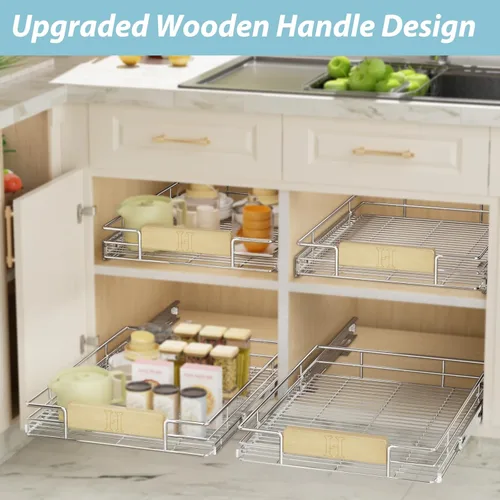 Miniatura 6 de LOVMOR Organizador de gabinete extraíble con mango de madera, 16½ pulgadas de ancho x 21½ pulgadas, organizador deslizante para cocina, despensa 1
