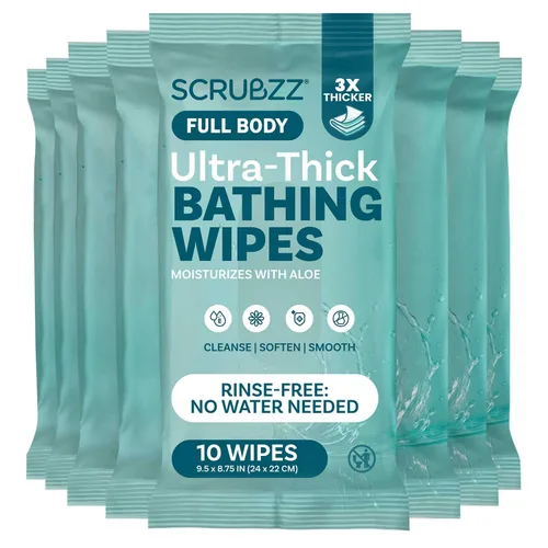 Toallitas de baño extra grandes sin enjuague para adultos - 80 paños desechables para limpieza corporal para hombres, mujeres y personas mayores -