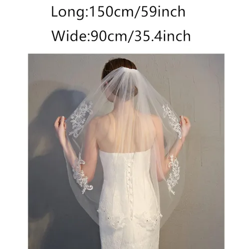 Miniatura 2 de AISIBO Elegante velo de novia con cuentas de cristal, velo de novia con peine, Blanco