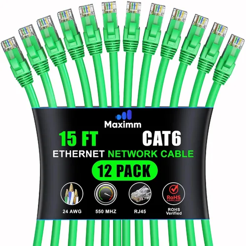 Miniatura 70 de Maximm Cable Ethernet Cat 6 – 7 pies (paquete de 12), LAN de alta velocidad, Internet, parche y cable de red, UTP, 10 Gbps, 550 MHz, color azul