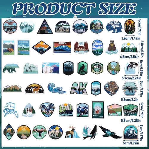 Miniatura 2 de Hotop 48 piezas de parches de Alaska para planchar, bordados con osos polares, ballenas, leones marinos, focas, renos, elementos naturales