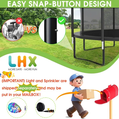 Miniatura 4 de LHX Trampolín de 8, 10, 12, 14, 15, 16 pies, para exteriores, 1500 libras con aro de baloncesto, trampolín grande y resistente para niños y adultos