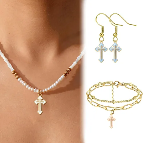 Miniatura 7 de KitBeads 100 dijes de cruz esmaltada al azar de aleación de Jesús cristiano de colores mezclados para hacer joyas, pulseras y collares
