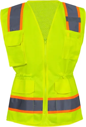 FONIRRA Hi Vis - Chaleco de seguridad para mujer, reflectante, ANSI Clase 2, alta visibilidad, trabajo, construcción, manga corta Chaleco amarillo