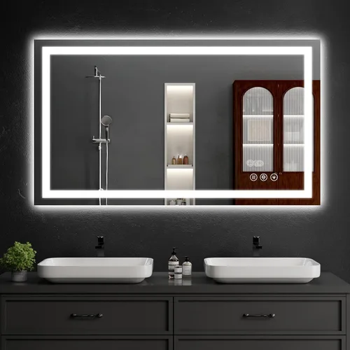 Miniatura 16 de Espejo de baño LED de 30 x 48 pulgadas con luces, regulable, antivaho, espejo de tocador de baño para pared, retroiluminado + luz frontal, función