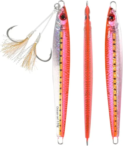 Miniatura 9 de OCEAN CAT Plomo de metal plano de caída lenta pesca señuelos hundimiento vertical cebo de jigging con gancho de mariposa para pesca de agua salada