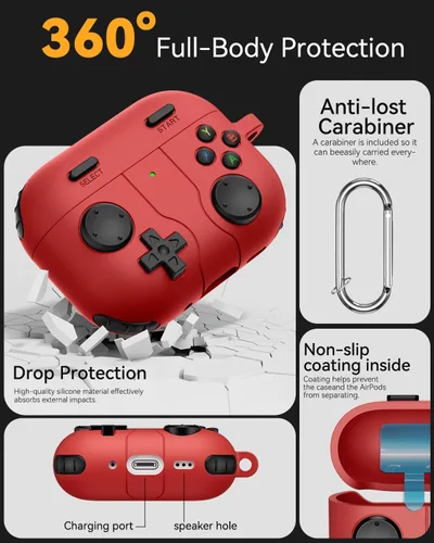 Miniatura 3 de Funda de Juego para AirPods Pro 3 (2025), Funda Protectora de Silicona Anti-Choque Divertida y Clásica para AirPods Pro 3 con Kit Limpiador y A5-rojo