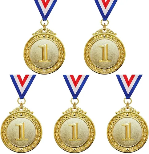 Myartte Juego de 5 medallas de oro – Medallas de premio de estilo olímpico para deportes, competiciones, abejas de ortografía, recuerdos de fiesta,