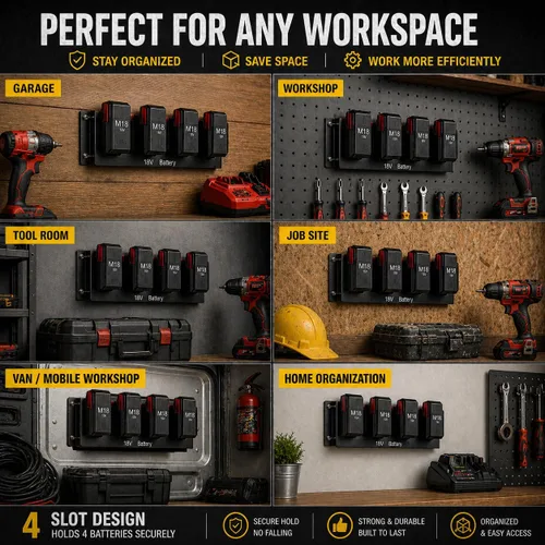 Miniatura 8 de Soporte de batería de metal para Milwaukee M18 y Dewalt de 18 V/20 V, estante de montaje en pared para batería M18 de 18 V, almacenamiento