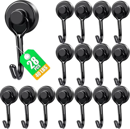 Miniatura 16 de MIKEDE Paquete de 4 ganchos magnéticos, ganchos magnéticos de neodimio resistentes de 40 libras, ganchos giratorios magnéticos negros para colgar