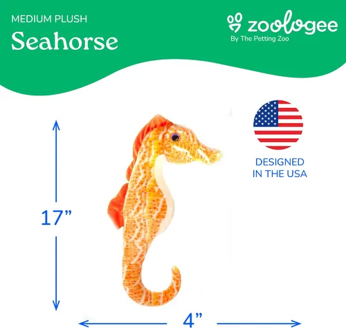 Miniatura 3 de The Petting Zoo Peluche de caballito de mar, regalos para niños, animales marinos Earth Keeperz, juguete de peluche Zoologee Orange Sealife, 17