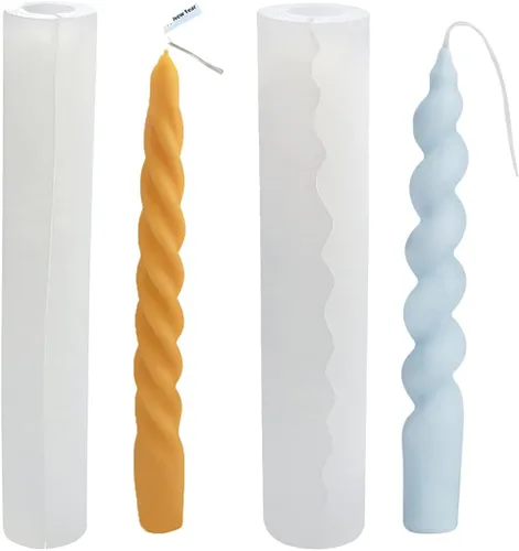 Paquete de 2 moldes de vela en espiral retorcida - Molde de silicona cilíndrico para decoración de pasteles, forma redonda, jabón, flores, fondant,