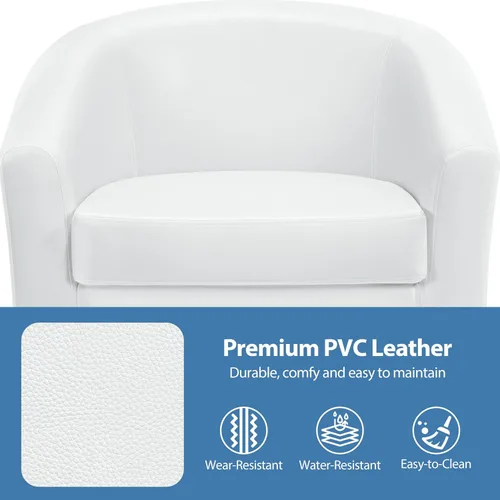 Miniatura 6 de Yaheetech Silla de cuero blanco, silla acentuada de cuero sintético, silla moderna de barril, silla de club cómoda con patas suaves acolchadas
