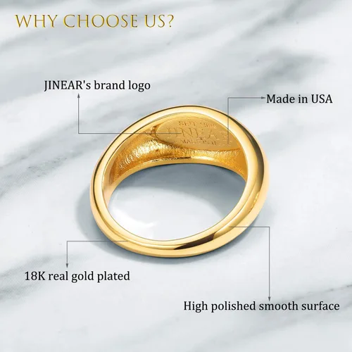 Miniatura 2 de JINEAR Anillo de cúpula gruesa chapado en oro de 18 quilates con diseño de croissant trenzado trenzado para mujeres y hombres, anillo de boda