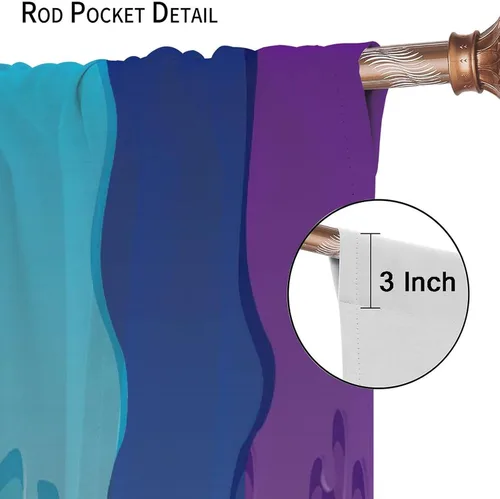 Miniatura 6 de Cortinas opacas abstractas de arco iris, pintura de color arcoíris con gotas, diseño gráfico creativo con bolsillo para barra, para sala de estar