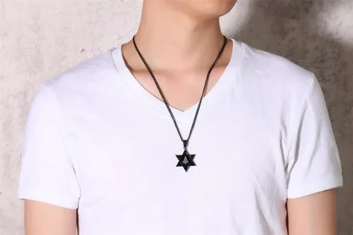 Miniatura 7 de UMtrade - Collar con colgante de estrella de David con circonita cúbica masónica y hexagrama masónico