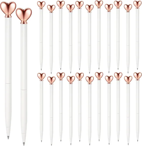 Miniatura 12 de Thenshop 24 piezas de bolígrafos con forma de corazón retráctiles de metal, lindos bolígrafos de 1.0 mm, tinta negra, bolígrafos de bola