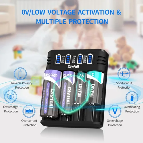 Miniatura 5 de Dlyfull Cargador de batería 18650, cargador universal rápido para baterías recargables de 3.7V Li-ion IMR INR ICR 21700 10340 17335 17670 18500