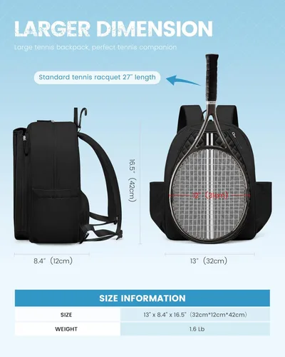 Miniatura 3 de Mochila de tenis Sucipi, mochila de tenis acolchada con bandolera cruzada, bolsas para raquetas de tenis resistentes al agua para mujeres y hombres