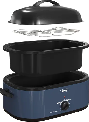 Miniatura 26 de Sunvivi Horno asador eléctrico con tapa visible, horno asador de pavo de 24 cuartos de galón con sartén y estante extraíbles, acero inoxidable