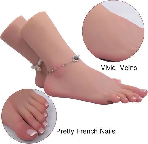 Miniatura 3 de 1:1 par de pies femeninos modelo de silicona suave arrugas en las plantas de los pies, maniquí de tamaño real estilo ballet con uñas