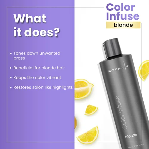 Miniatura 3 de MOEHAIR Color Infuse Blonde - 12 onzas líquidas Tóner morado para cabello rubio Neutraliza el cobrizo y los tonos amarillos no deseados Tónico