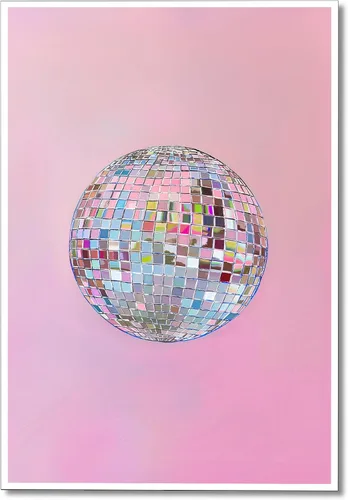 Miniatura 8 de Arte de Pared en Lienzo de Bola de Discoteca Rosa Suave de Moda, Póster con Textura de Bola de Espejo Plateada Funky para Chica, Impresión
