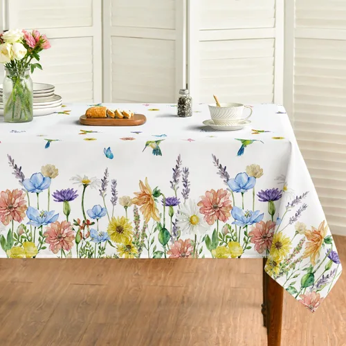 Horaldaily Mantel de primavera y verano de 52 x 70 pulgadas, diseño de flores, mariposas y pájaros, lavable, para decoración de fiestas, pícnic,