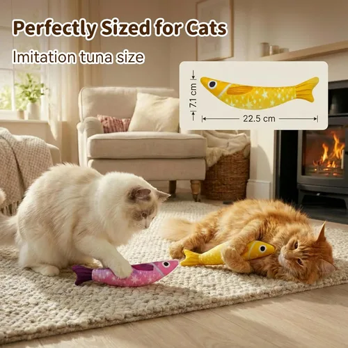 Miniatura 4 de Juguetes para gatos de interior con 5000 mg de hierba gatera natural interactiva Kicker Fish Toy de sonido Crinkle Bell Sonido Gato Adulto Gatitos