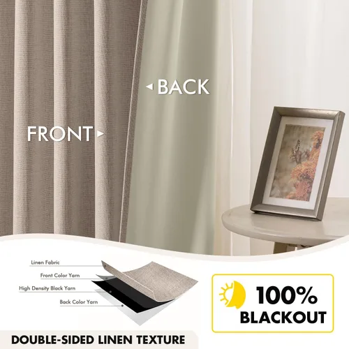 Miniatura 4 de EMEMA - Cortinas opacas de lino color beige, 72 pulgadas de largo, 2 paneles para dormitorio o sala de estar, con aislamiento térmico, 100%