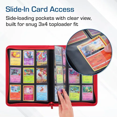 Miniatura 6 de BCW Z-Folio - Álbum LX de 9 bolsillos - Rojo Organizador de tarjetas con cremallera segura Carpeta de colección de tarjetas de cuero sintético