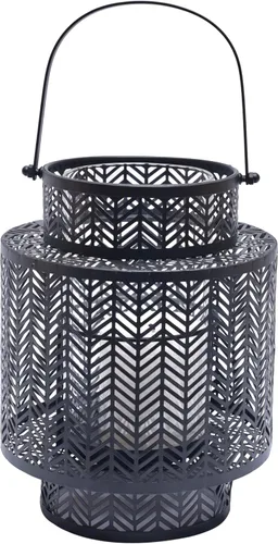 Decozen Farol colgante para velas – Portavelas decorativo pequeño de metal negro para decoración del hogar, patio, comedor, sala de estar,