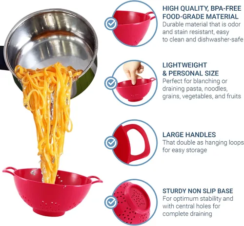 Miniatura 4 de Meadow Lane - Colador pequeño de 6 pulgadas, libre de BPA, apto para lavavajillas, con asas dobles, escurridor compacto de alimentos para bayas