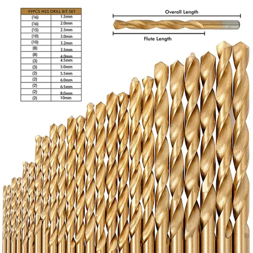 Miniatura 4 de Juego de 99 brocas de titanio, punta de 118 grados, kit de brocas de alta velocidad con estuche de almacenamiento, tamaños de 0.06 a 0.39 pulgadas