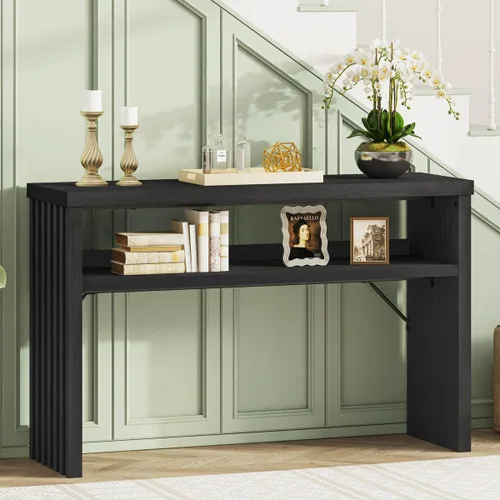 BON AUGURE Mesa consola con almacenamiento, mesa de entrada negra, mesas de sofá de madera detrás del sofá para sala de estar, mesas de entrada de