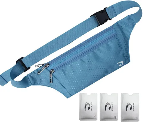 Miniatura 40 de Bolsa de cintura ultrafino con ranuras c/visualización para tarjeta de crédito, para deportes, aire libre, correr, caminar, viajes.
