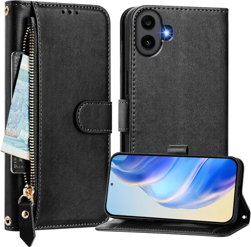 Funda compatible con Nothing CMF Phone 1, compatible con Nothing CMF Phone 1, tarjetero de piel sintética, con cierre magnético, color negro
