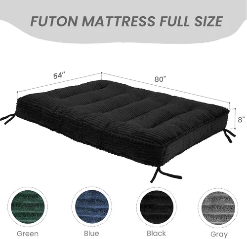 Miniatura 2 de Colchón futón de 8 pulgadas, tamaño matrimonial, 54 x 80 pulgadas, sofá cama con borde de diseño de cuerda trenzada, colchón futón extra grueso