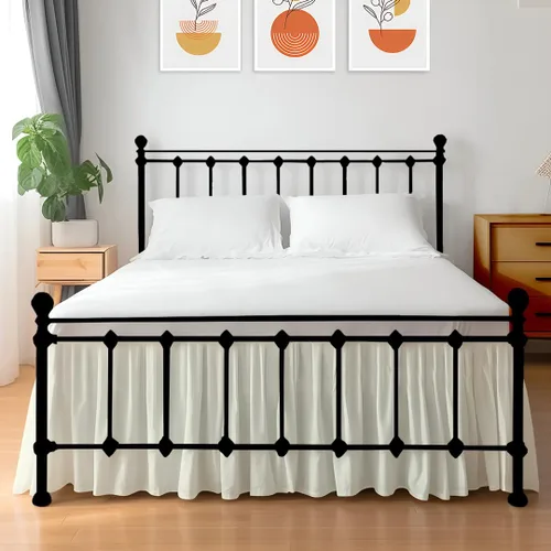 Shreem Linen Falda de cama con volantes con esquinas divididas, estilo reunido, 100% microfibra, caída de 12 pulgadas, falda de cama con volantes y