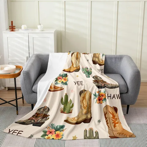 Erosebridal Western Cowgirl Blanket 40x50 Western Cowboy Fleece Flannel Blanket for Bed Sofa Crib Horseshoe Boots Southwestern Fuzzy Plush Throw