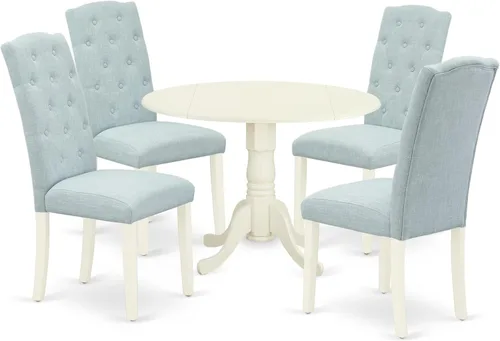 Miniatura 20 de East West Furniture DLCE3-BLK-21 - Juego de mesa de comedor de 3 piezas que contiene una mesa de comedor redonda con gotas y 2 sillas tapizadas