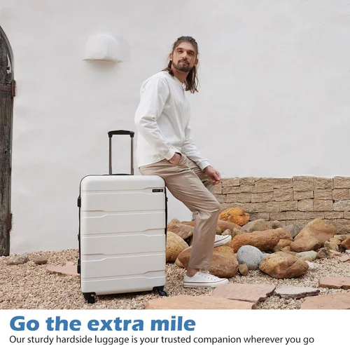 Miniatura 5 de Coolife Maleta de equipaje PC+ABS Spinner incorporado TSA bloqueo 20 in 24 in 28 in Carry on, Blanco