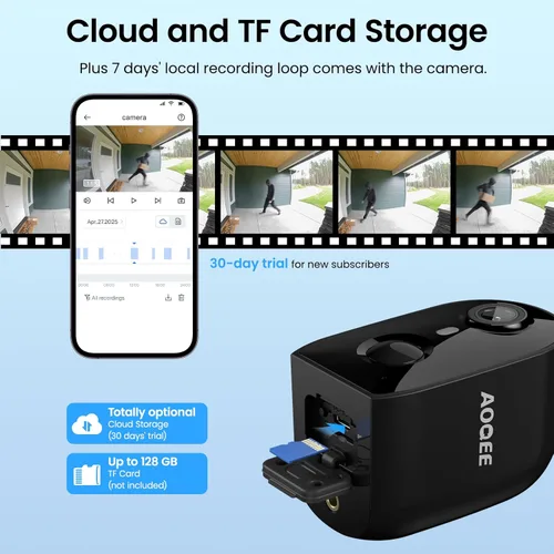 Miniatura 6 de AOQEE Cámaras para seguridad del hogar, cámaras de seguridad WiFi de 2.4 GHz inalámbricas para exteriores, funciona con batería con panel solar