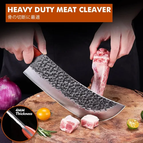 Miniatura 2 de Juego de cuchillos de carnicero profesional, cuchilla de carne pesada forjada a mano, cuchillo de chef serbio, cuchillo de deshuesado vikingo, juego