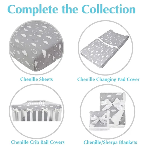 Miniatura 7 de American Baby Company - Sábana bajera ajustable de chenilla suave y celestial para cuna de 71 cm x 132 cm, hoja neutra cálida y acogedora en Nube